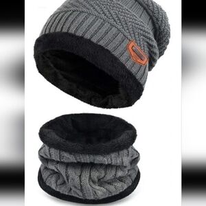Winter knit Beanie cap and scarf 2 pieces
